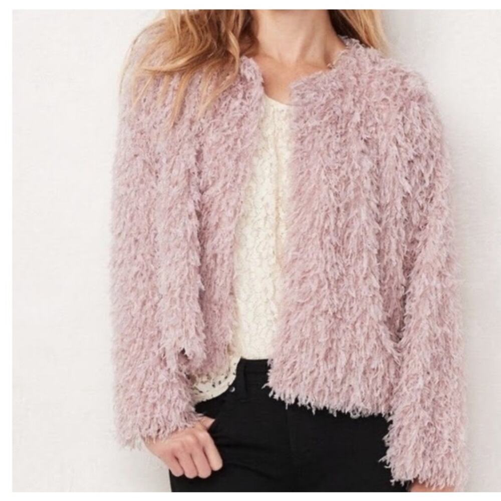 NWT Lauren Conrad Pink Feather Cardigan Jacket Size Small Dusty Rose